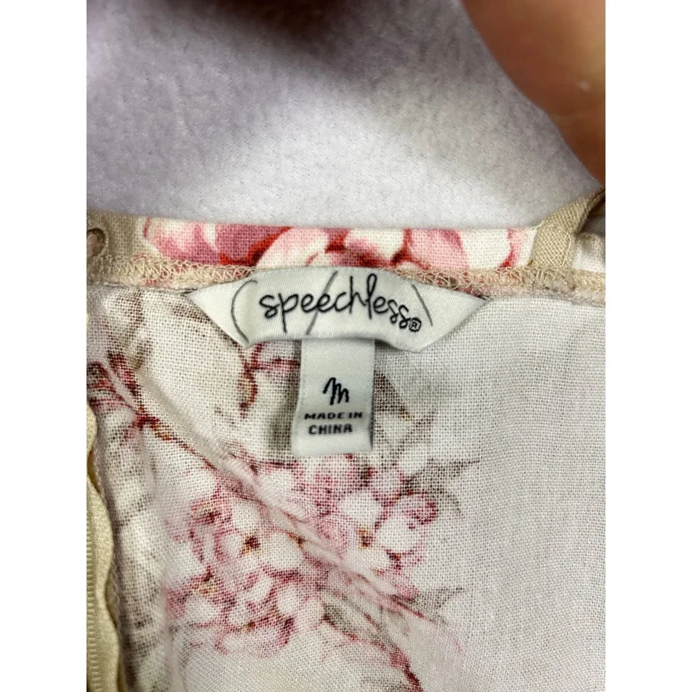 Speechless Floral Print‎ Mini Dress Tan Pink White Ruffle Hem - Picture 3 of 9